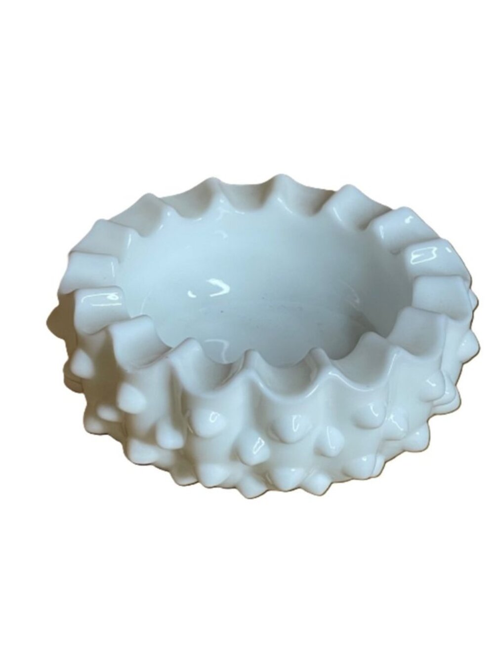 Vintage Fenton Hobnail Milk Glass Ashtray Trinket Dish Scalloped MCM White 4.5"
